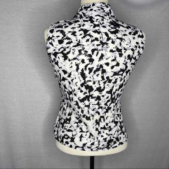 A9). Bar Iii Tie Neck Printed Blouse Black White XXS - Picture 15 of 15